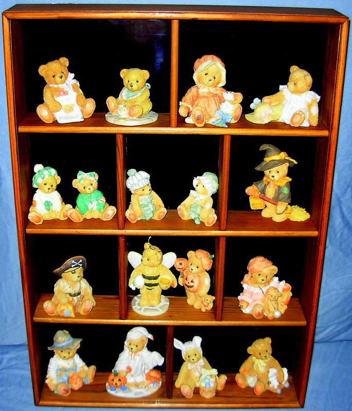 Lot of 17 Cherished Teddies PLUS a Beautiful Glass Covered Wood 