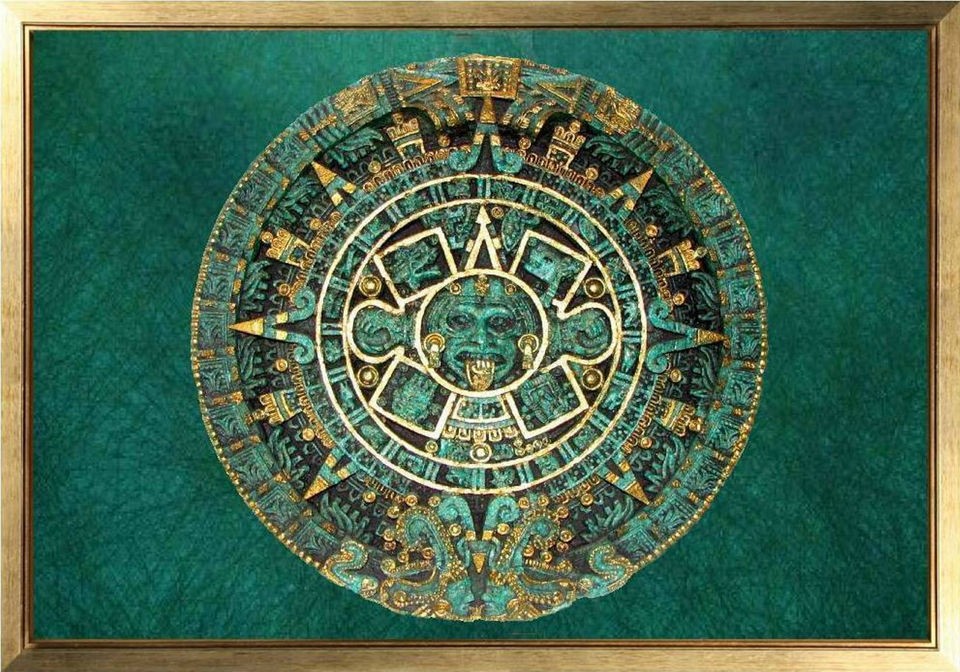 MAGNET Belt Buckle PHOTO MAGNET Aztec Calendar Teal Gold Photo Magnet