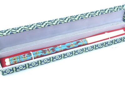 New pair of Chinese cloisonne chopsticks sky blue w/box