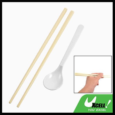 Child Plastic Dishware White Spoon Ivory Tapered Chopsticks