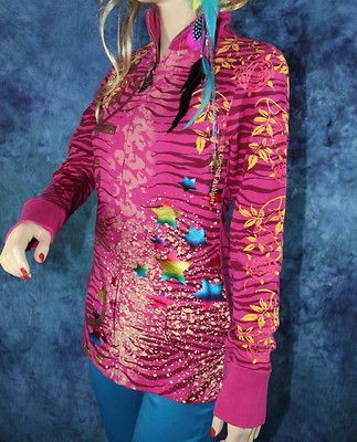 CRYSTAL ROCK CHRISTIAN AUDIGiER RHINESTONE HOODIE JACKET * M