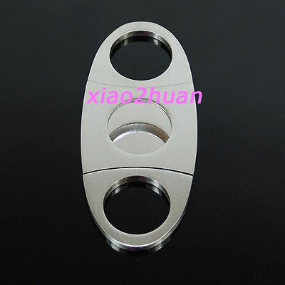 Silver Stainless Steel Cigar Cutter Knife Double Blades