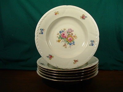 MZ ALTROHLAU DRESDEN FLOWERS WIDE RIM SOUP BOWLS SIX (6) CZECH