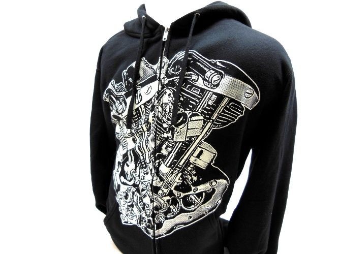 Shovelhead Cutaway Motorcycle Engine Hoodie Zip Up Chopper Bobber