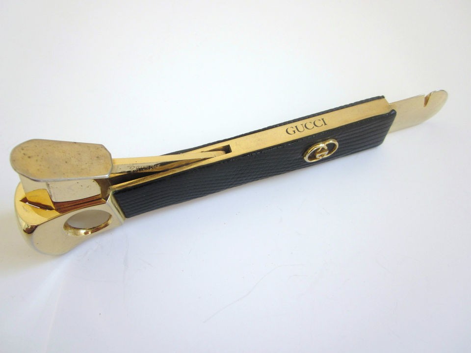   Vintage Gold GG Black Lizard Leather Cigar Cutter By DOTTATUS SOLINGEN