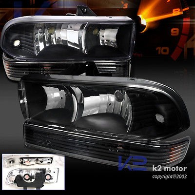 EURO BLACK 98 04 CHEVY S10 BLAZER HEADLIGHTS LAMPS+BUMPER PARKING 