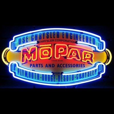 Neon Sign Vintage Style Mopar Chrysler Codge Dealer sign on metal grid 