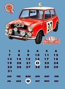 Mini Cooper Steel Wall Plaque Perpetual Calendar