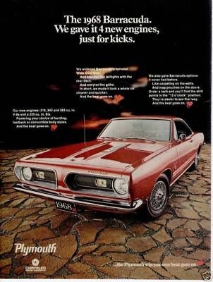 1967 1968 1969 PLYMOUTH BARRACUDA ~ NICE MUSCLE CAR AD