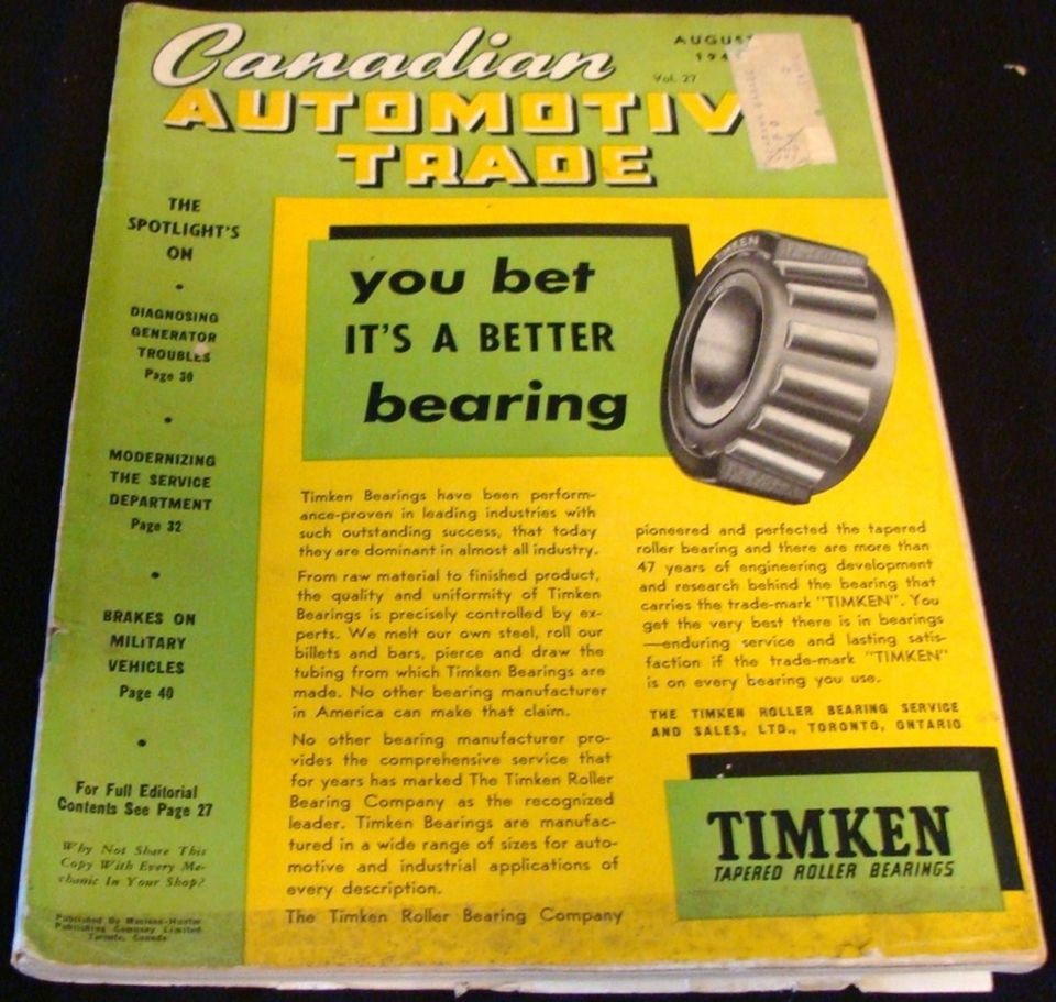 Canadian Automotive Trade Magazine Aug 1945 WWII Brakes on Military 