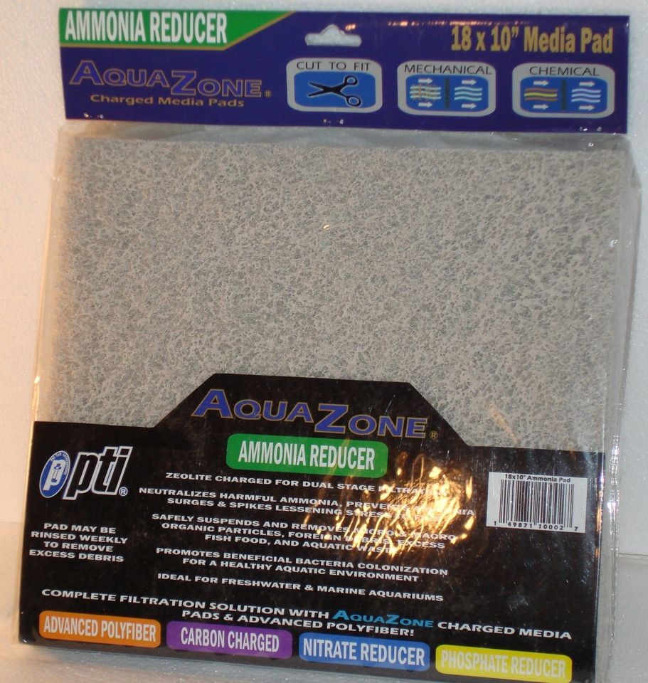 AQUA ZONE AMMONIA REDUCER FILTER PAD AQUARIUM 18  X 10  FREE SHIP