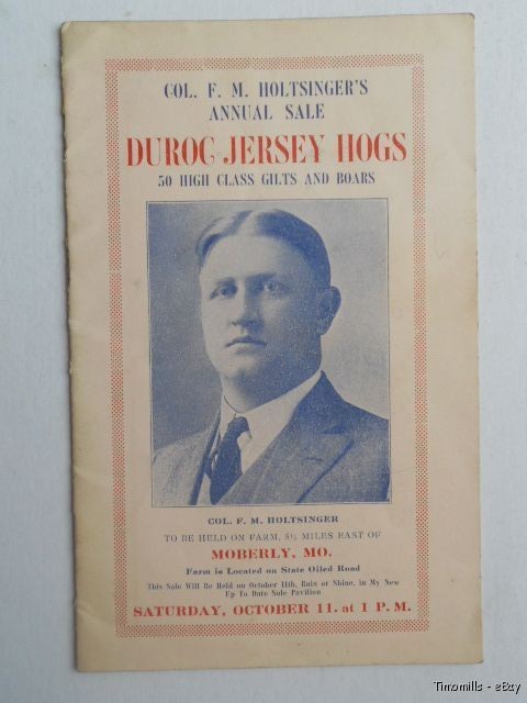 1919 Holtsingers Duroc Jersey Hogs Swine Sale Auction Brochure 