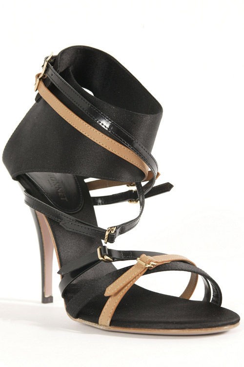 GIUSEPPE ZANOTTI for VIONNET ~ ANKLE CUFF SANDAL HEEL IN BLACK/GOLD SZ 