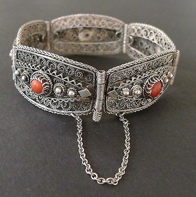 antique vintage old late 1800 s red coral bead filigree