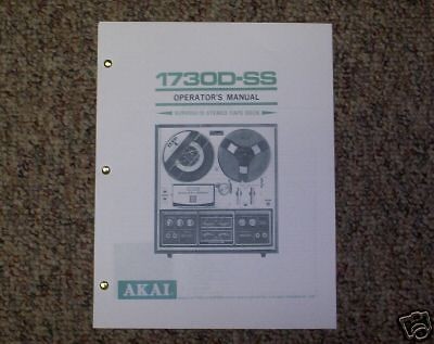 Akai 1730D SS Reel to Reel Owners Manual FREE SHIP