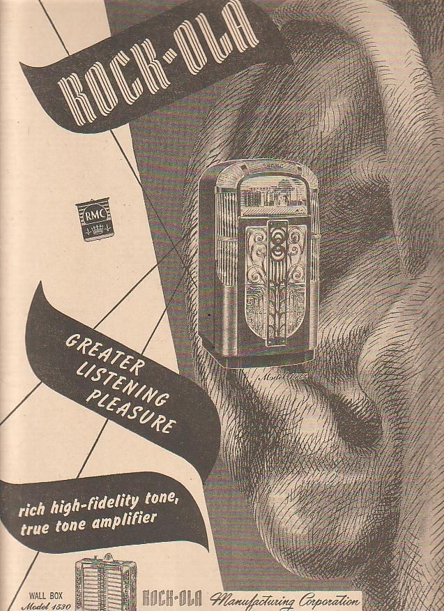    Ola model 1422 phonograph & 1530 Wall Box 1946 Ad greater listening