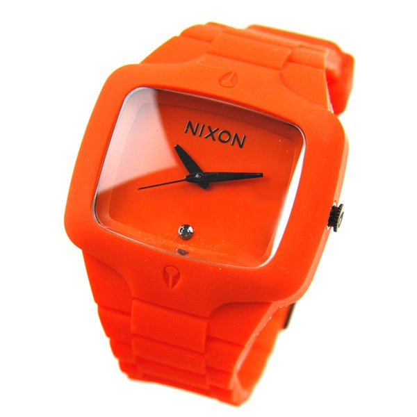 NIXON RUBBER PLAYER WATCH ALL ORANGE 3 HAND 100m REAL DIAMOND 