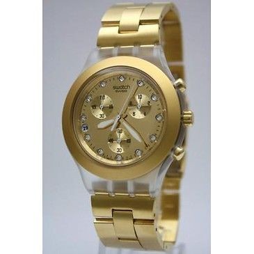 New Swatch Irony Full Blooded Gold Chronograph Date Watch SVCK4032G $ 