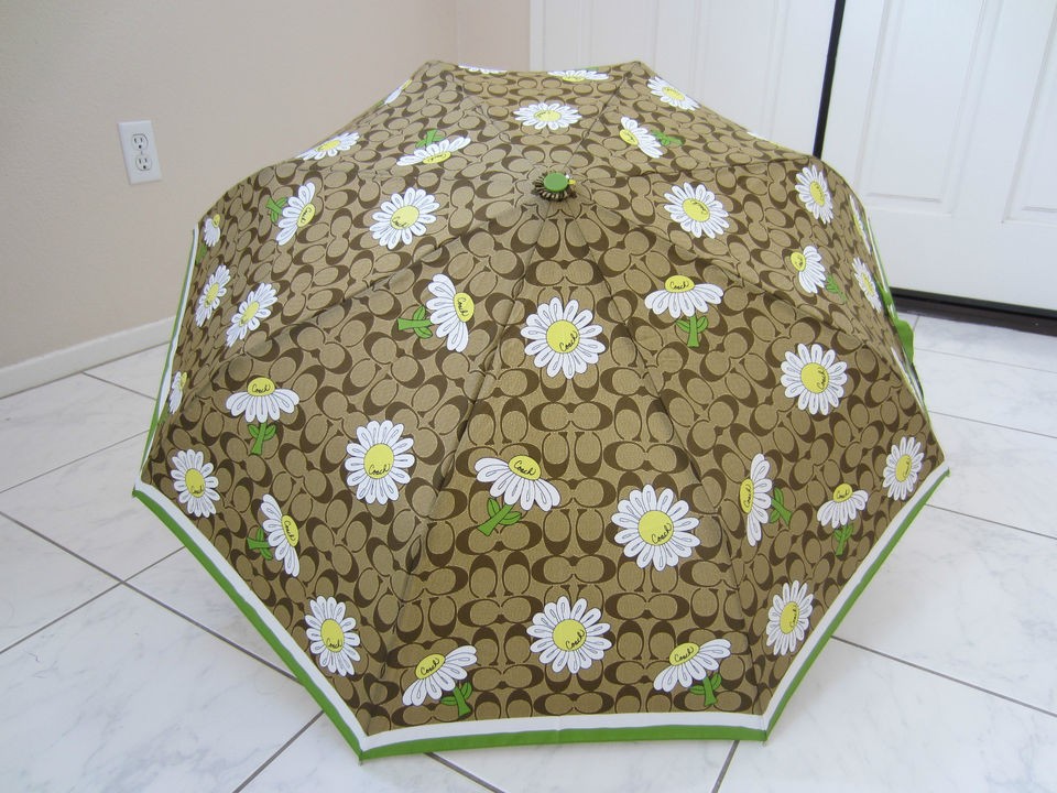 Coach New with Tag Signature Umbrella with Daisy Motiff/Lime green 