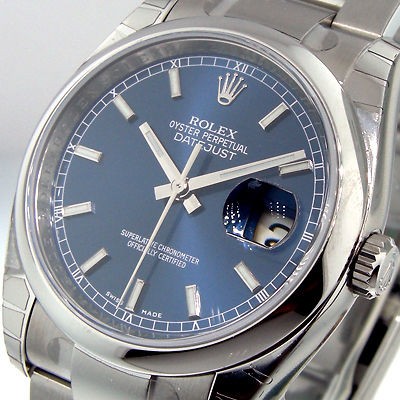 UNWORN MENS ROLEX STEEL 36 mm DATEJUST OYSTER BRACELET BLUE STICK DIAL 