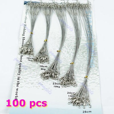 100 pcs Fishing Trace Lures Leader Steel Wire Spinner 16/18/22/24/28cm 