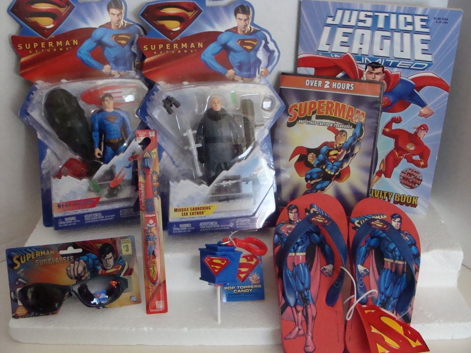   Gift Set TOY Lot ~ Lex Luthor FIGURES Color Book SUNGLASSES Flip Flops