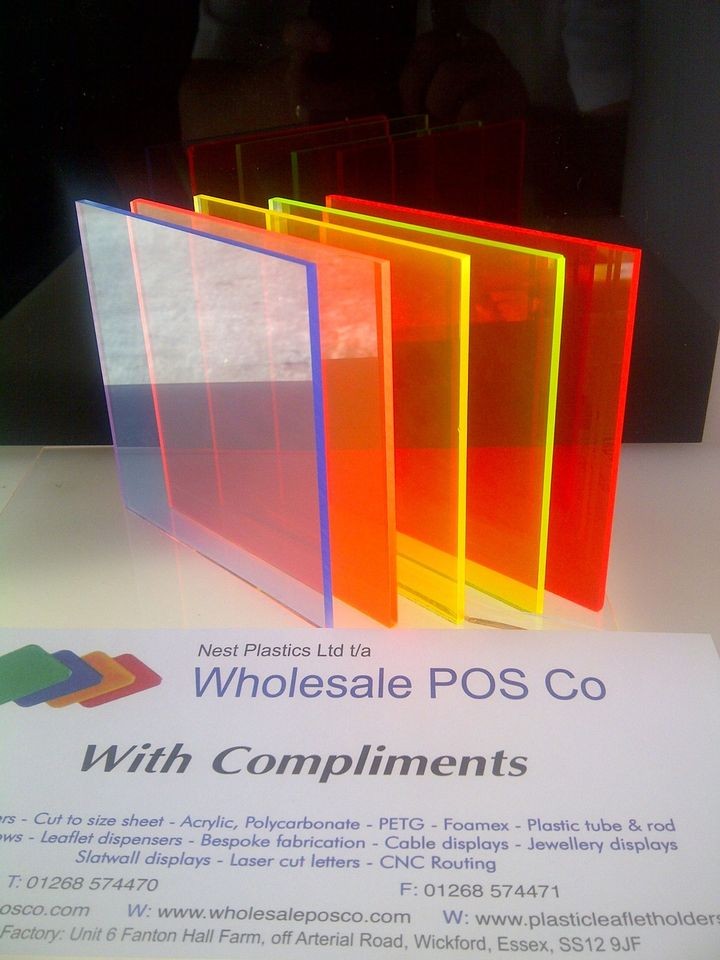 PERSPEX ACRYLIC CAST FLUORESCENT COLOURED SHEET 3MM BLUE ORANGE YELLOW 