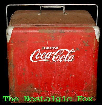 VTG 1940s COCA COLA/PROGRESS REFRIDGERATOR CO. Metal Ice Chest~Cooler 