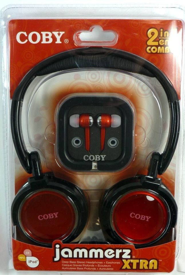 CV215RED COBY Jammerz Headphones with Earbuds+Carryi​ng Case (Red)