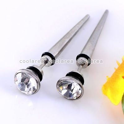 2PCS Clear Crystal Spike Taper Cone Stainless Steel Ear Earring Stud 