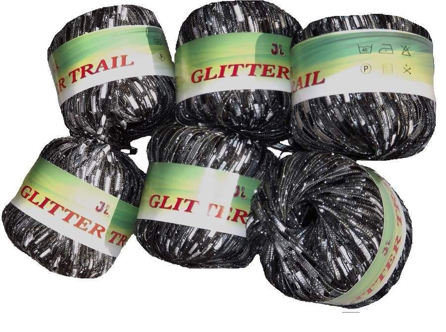   Glitter TRAIL Metallic Long Ladder Trellis yarn #304 Silver Black