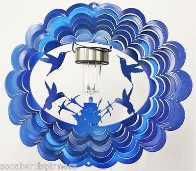   Spinner Hummingbird Solar Light Stainless Steel Blue Home Garden Decor