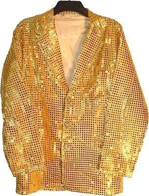 MEN 70s BAND DJ SEQUIN CABARET PARTY FANCY JACKET GOLD