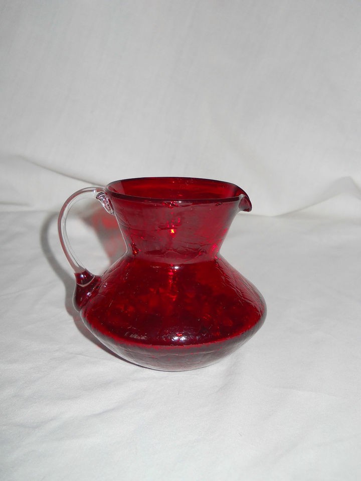 Handblown Red Crackle Glass Mini Pitcher