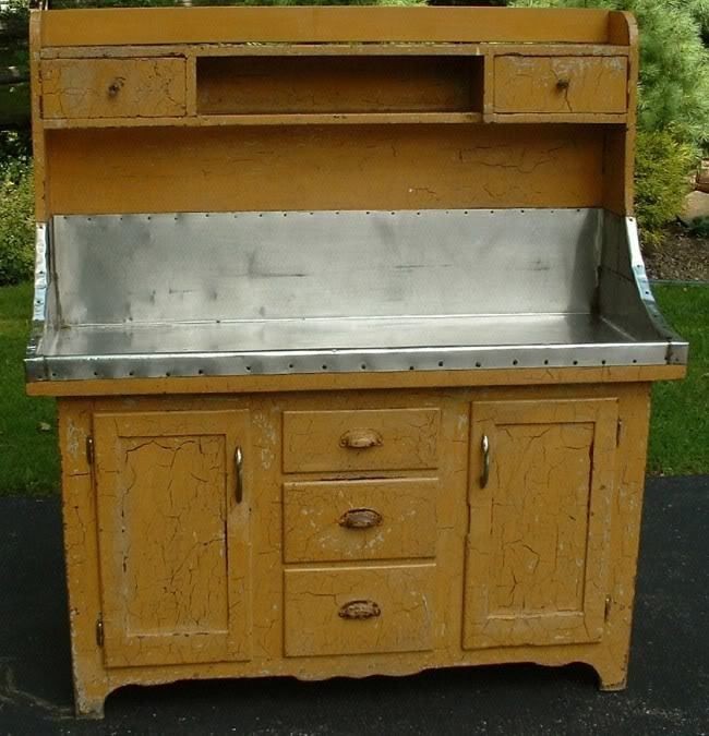 ANTIQUE AMISH HIGH BACK DRY SINK YELLOW CRACKLE PAINT