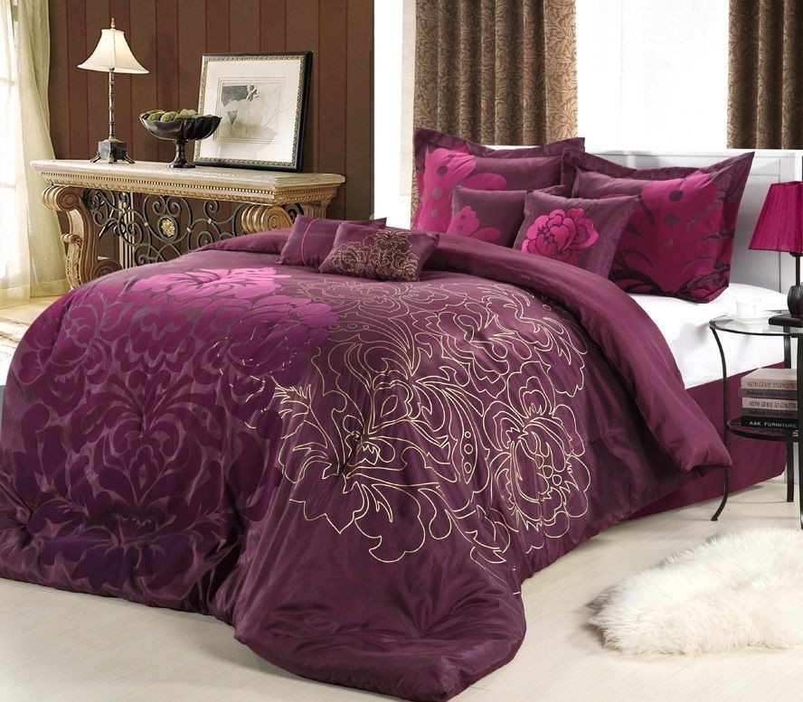 Lakhani Purple, Gold, Plum 8 Piece Comforter Bed In A Bag Set NEW