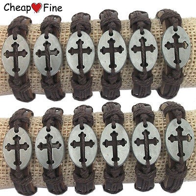 Wholesale lots 12 pcs CROSS Genuine leather bracelet For mans Special 