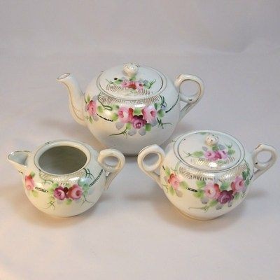 Antique TAKITO Japanese TEA SET   Vintage GILDED FLORAL Teapot Cream 