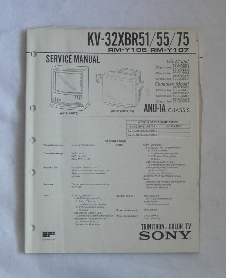 SONY KV 32XBR51 ANU 1A SERVICE MANUAL TRINITRON TV