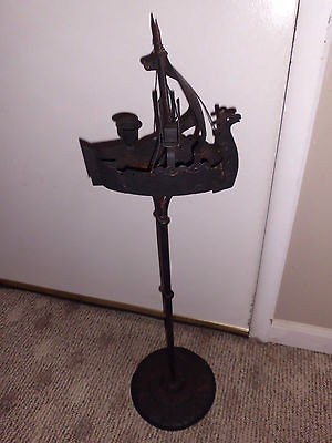 Ant. 1920s Cast Wrought Iron Viking Ship Cigar Cigarette Ash Tray 