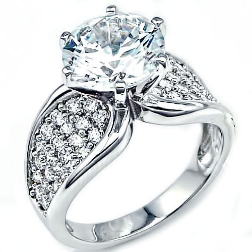 Carats Round Shape Cubic Zirconia Platinum Tone Engagement Wedding 