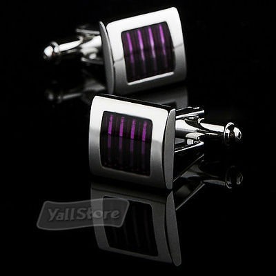 Purple Square Enamel Cufflinks Mens Gift Party Wedding French Shirt 