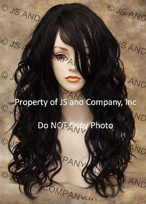   Long Wavy Curly side Skin Part Off Black Wig Flat iron OK #1B wd