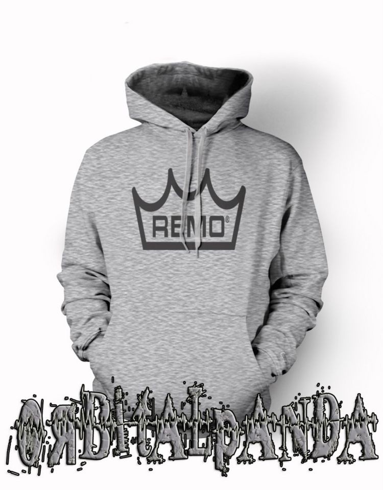 Grey Hoodie with Black REMO logo   Cymbals Kit Drum Precussion skins