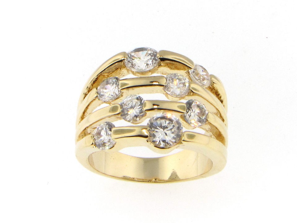 24K GOLD EP CUBIC ZIRCONIA CONFETTI RING sz 5,6,7,8,9