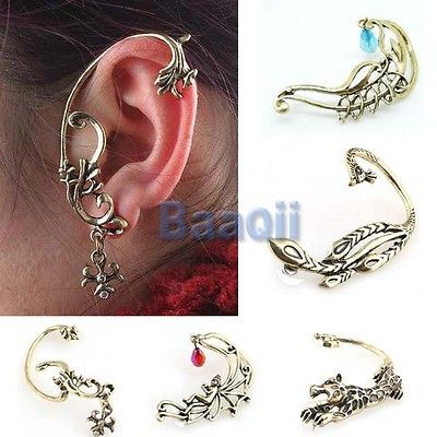 Gothic Punk Snake Cat Fox Leopard Animal Flower Peacock Ear Cuff 