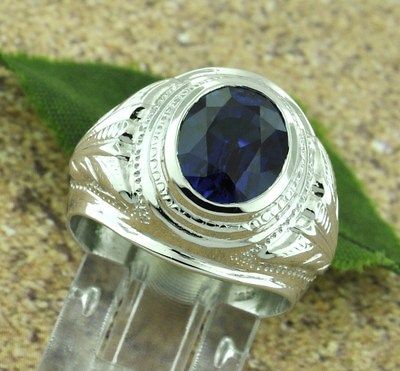 78 CT MENS mens SAPPHIRE RING white gold 14k 7.70 grams new 