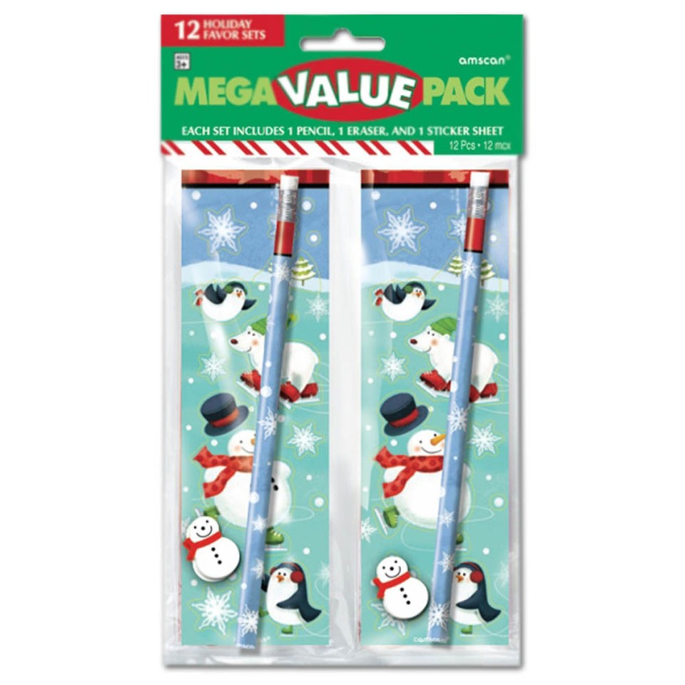 12 Christmas Ice Skating Polar Pals Pencil Eraser Stickers Favour 