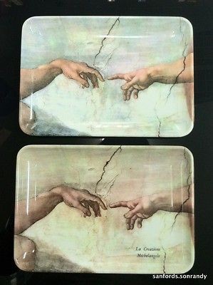 Vintage MICHELANGELO La Creazione Decorative Art Melamine Pin Trays 