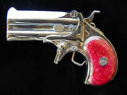 DERRINGER WITH RED HANDLE BELT BUCKLE NEW